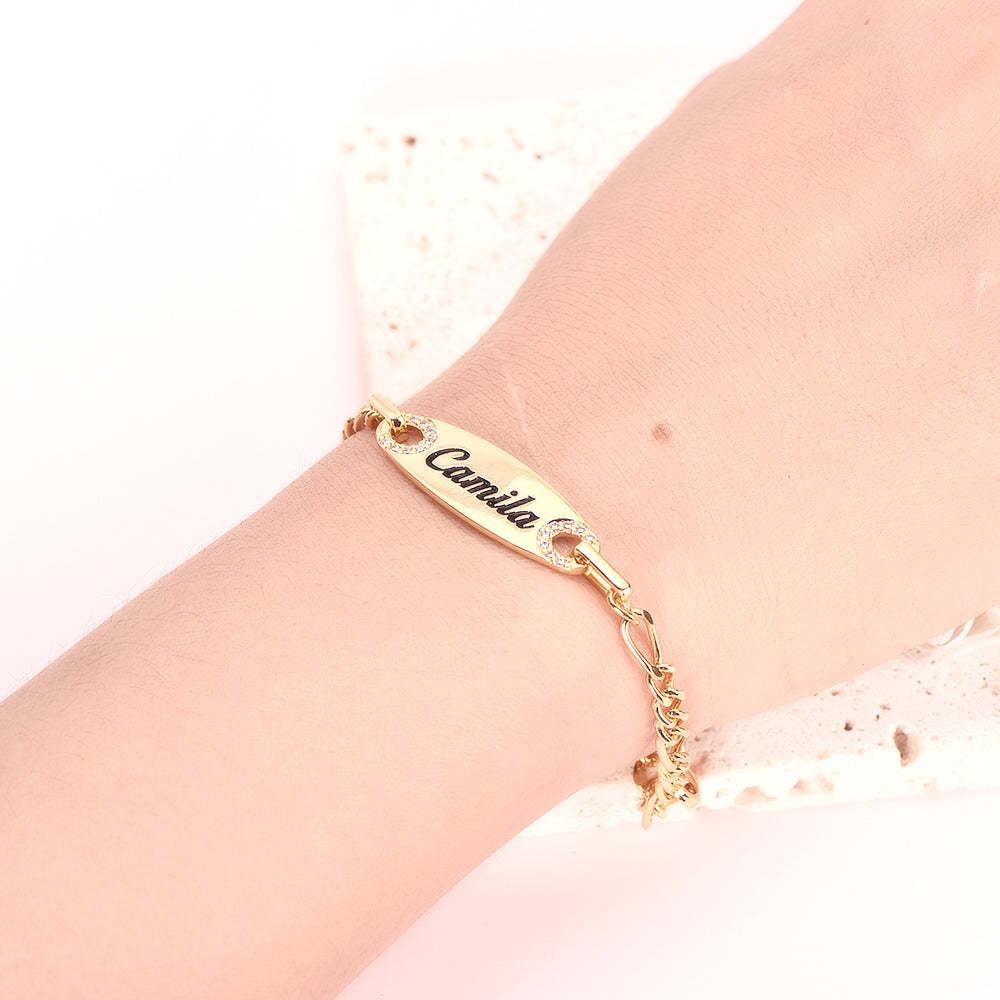 Gold Plated Personalized Engraved Name Zircon Bar Bracelet-silviax