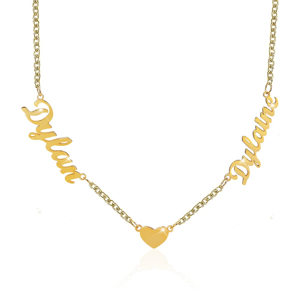 Gold Plated Personalized Two Names Necklace with Heart-silviax