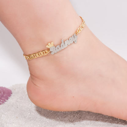 Two Tone Crown Personalized Custom Gold Plated Name Anklet-silviax