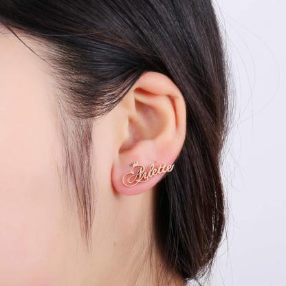 Gold Plated Personalized Name Earrings with Crown-silviax