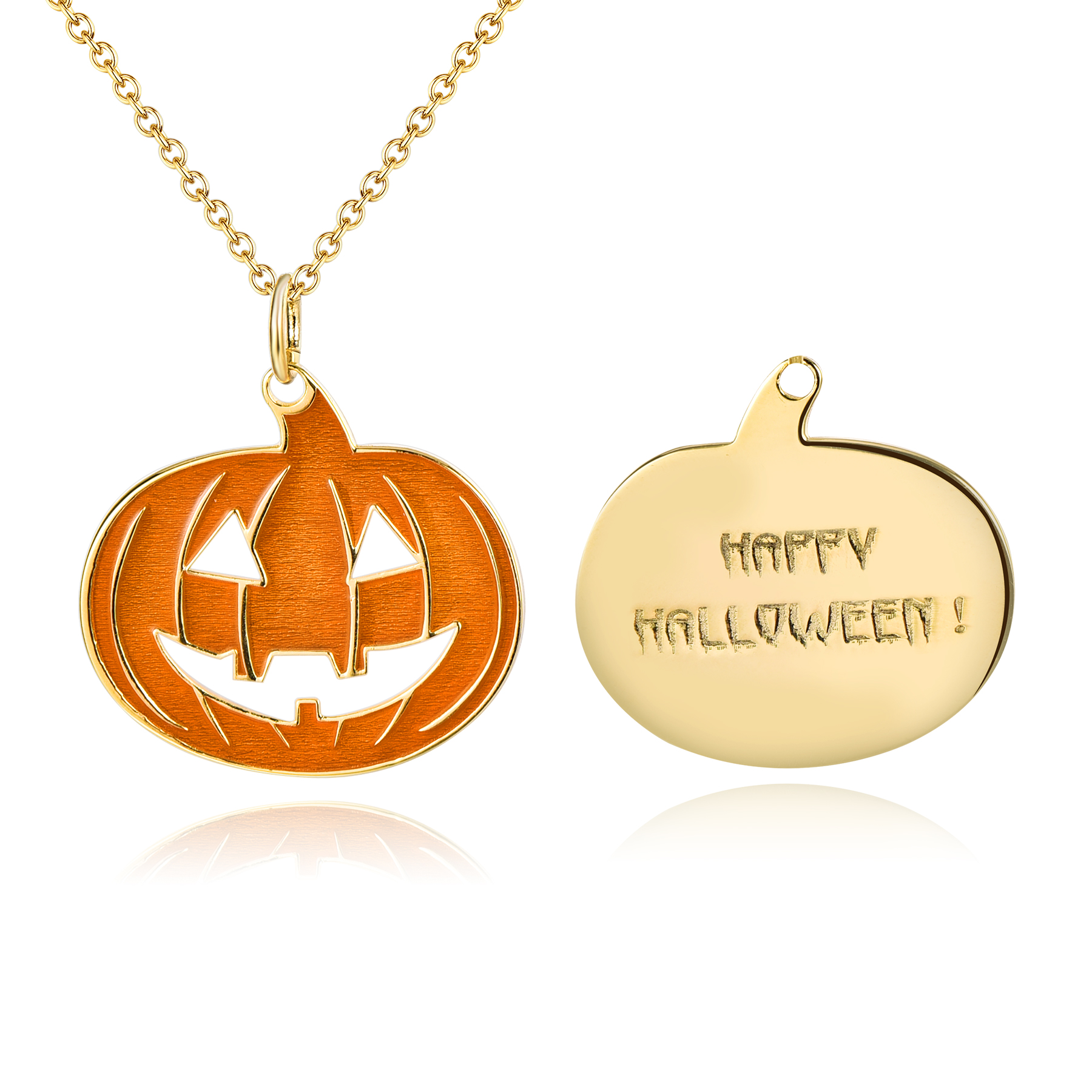 Halloween Pumpkin Pendant Personalized Custom Gold Plated Engraved Name Necklace