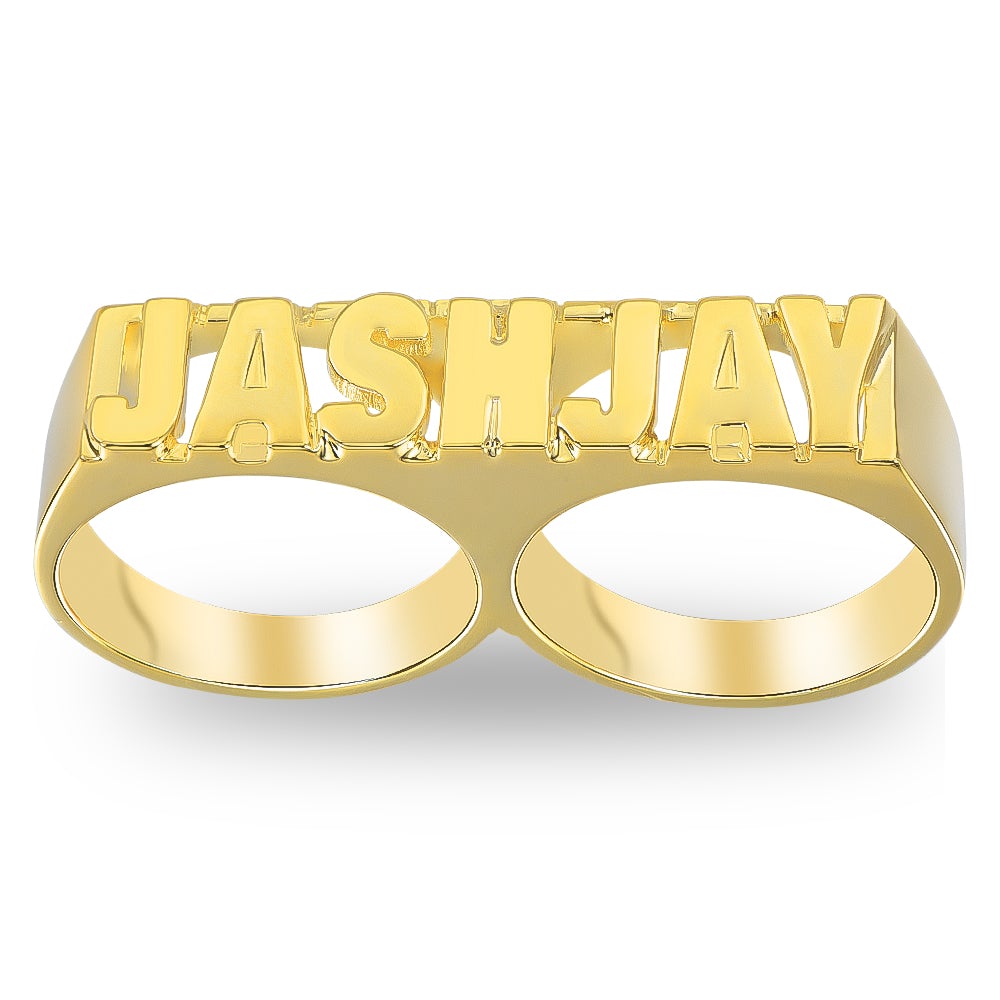 Double Finger Style Gold Plated Personalized Name Ring-silviax