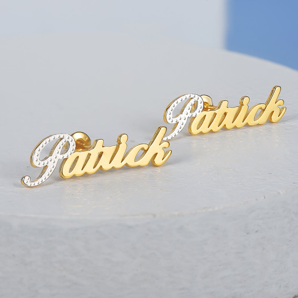 Two Tone Gold Plated Custom Personalized Name Earrings-silviax