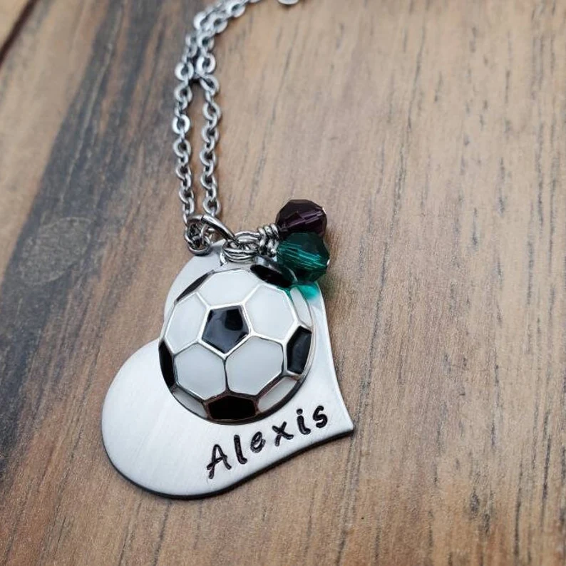 Heart Shaped Personalized Custom Gold Plated Sport Soccer Nameplate Necklace Soccer Gift