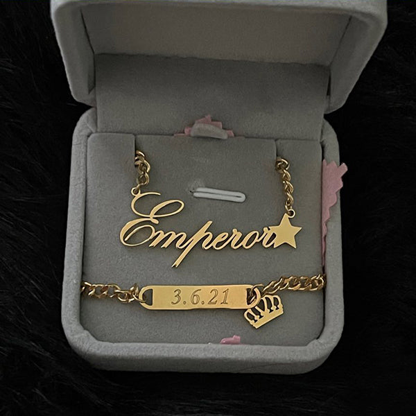 Star and Crown Baby Name Jewelry Set Personalized Name Necklace and Bar Bracelets-silviax