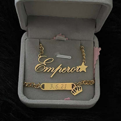 Star and Crown Baby Name Jewelry Set Personalized Name Necklace and Bar Bracelets-silviax
