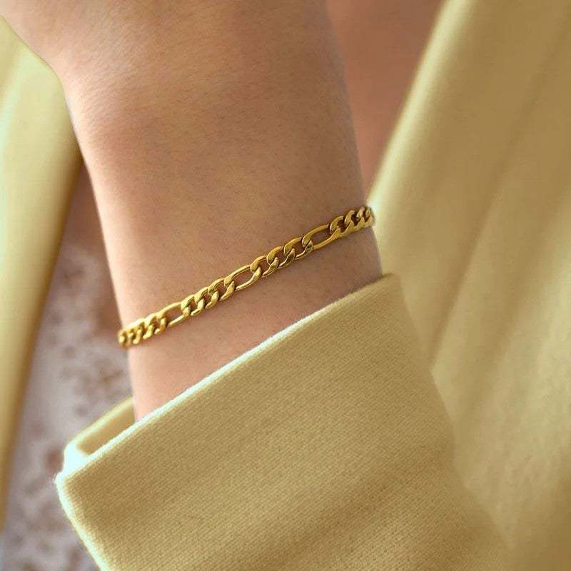 5mm Figaro Chain Gold Plated Bracelet-silviax