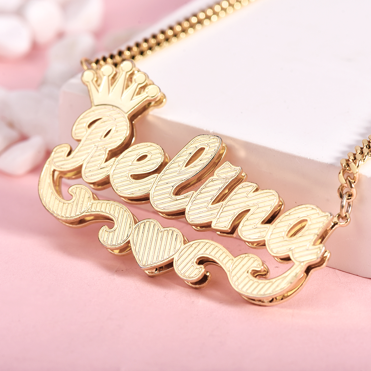 Double Layer Crown Heart Personalized Custom Gold Plated Name Necklace-silviax