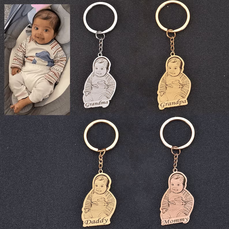 Personalized Custom Gold Plated Photo Nameplate Keychain Keyring Gifts-silviax