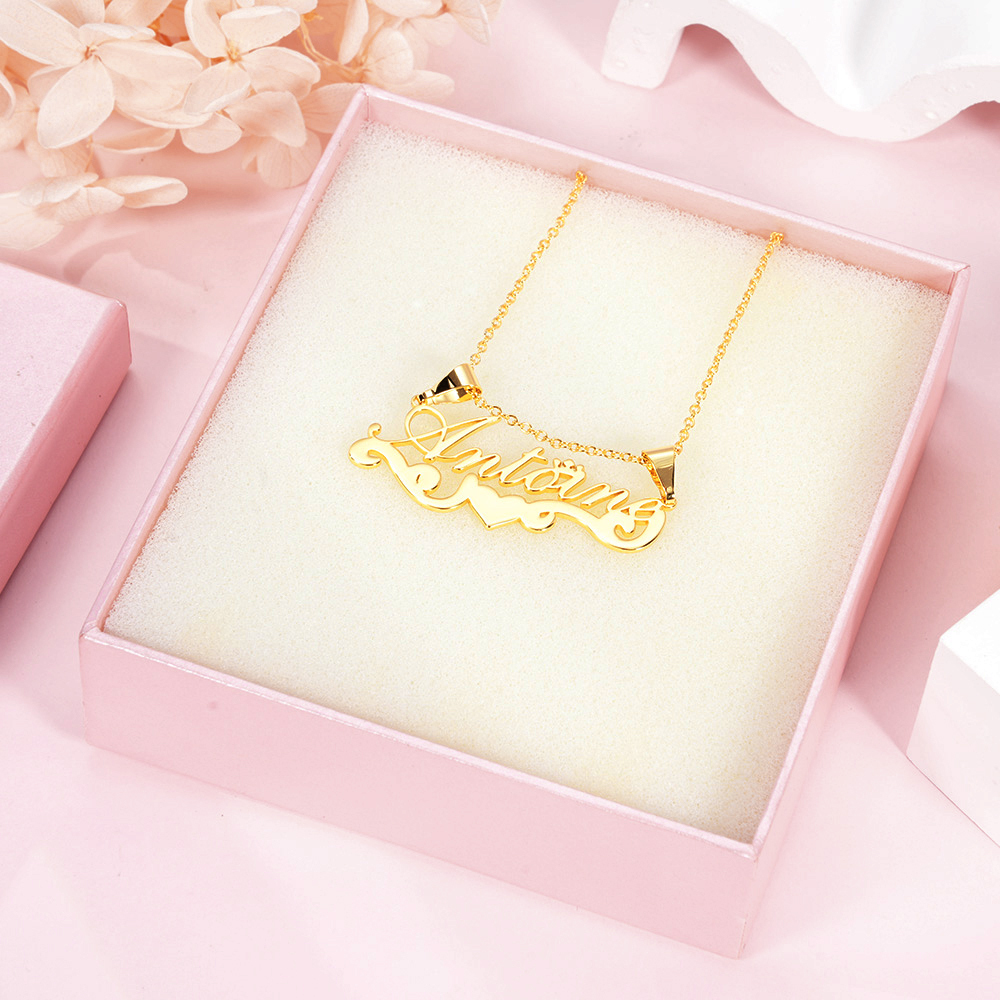 Crown Heart Personalized Custom Gold Plated Name Necklace Gift For Kids Baby-silviax