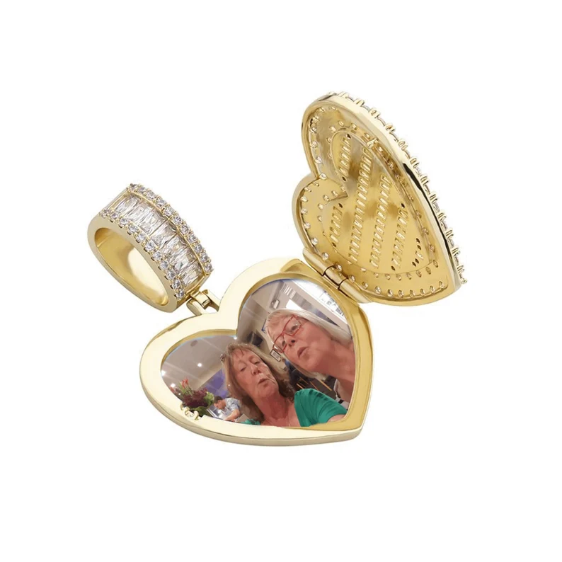 Hip Hop Style Custom Openable Heart Pendant Photo Necklace Tennis Chain-silviax