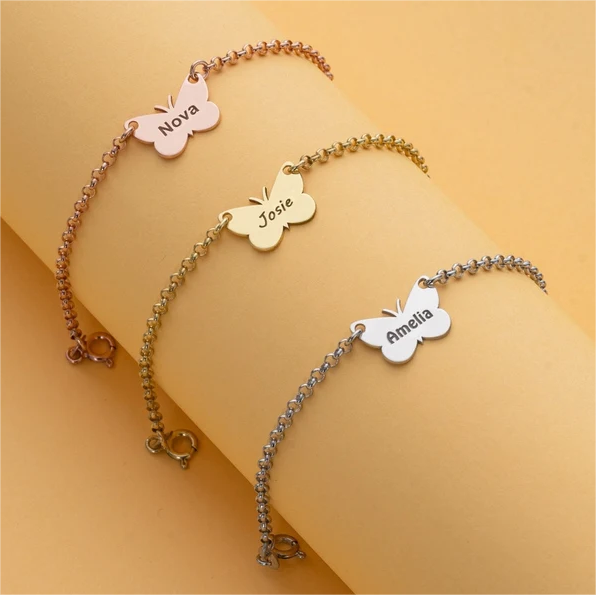 Personalized Custom Gold Plated Butterfly Engraved Name Bracelet-silviax
