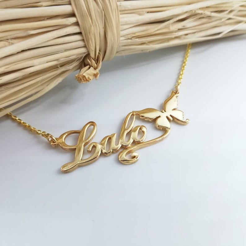 Butterfly Personalise Custom Gold Plated Name Necklace-silviax