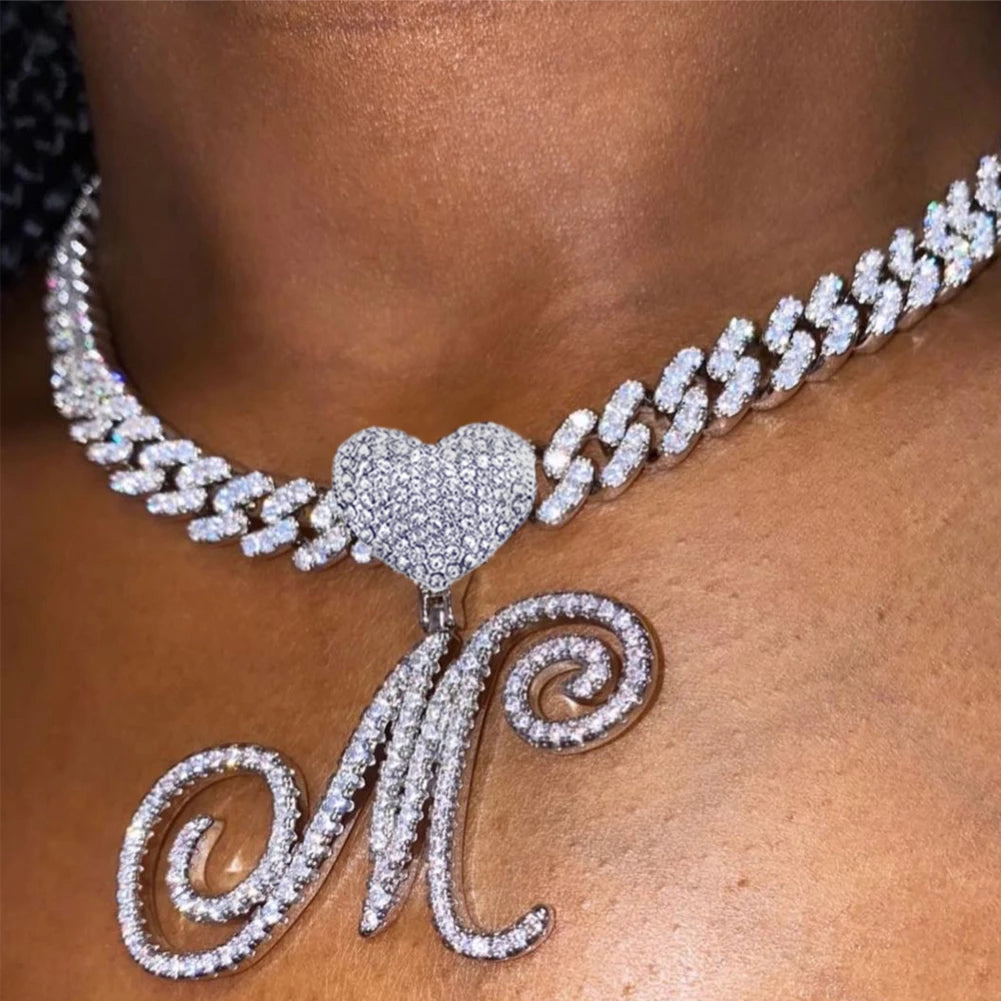 Initial Pendant Necklaces Zircon Chain Cuba Chain Necklace Custom