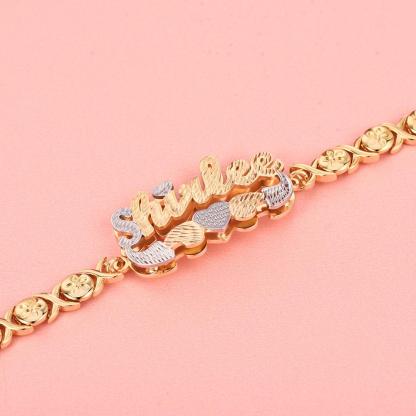 Double Layer Two Tone XOXO Chain with Heart Personalized Custom Gold Plated Name Bracelet-silviax