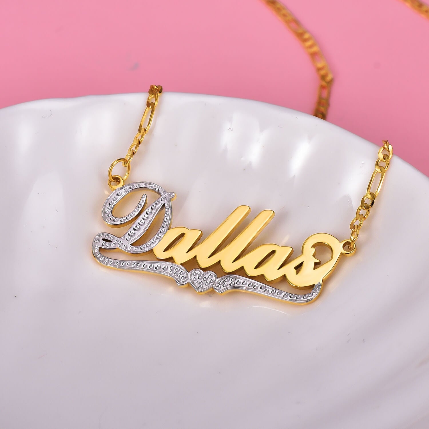 Gold Plated Two Tone Personalized Name Necklace with Heart-silviax