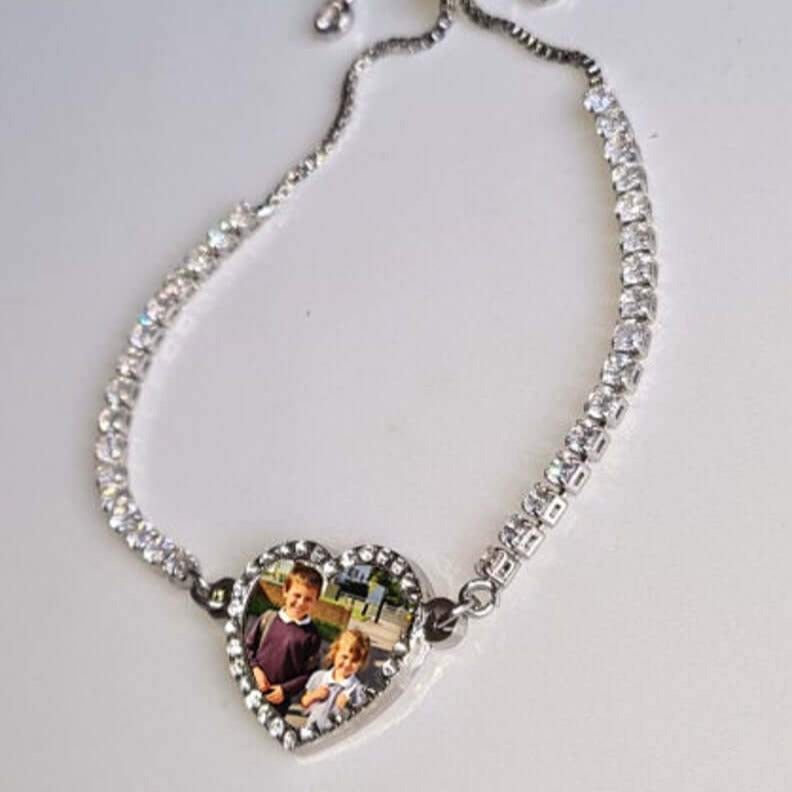 Heart Rhinestones with Tennis Chain White Gold Personalised Custom Photo Bracelet-silviax