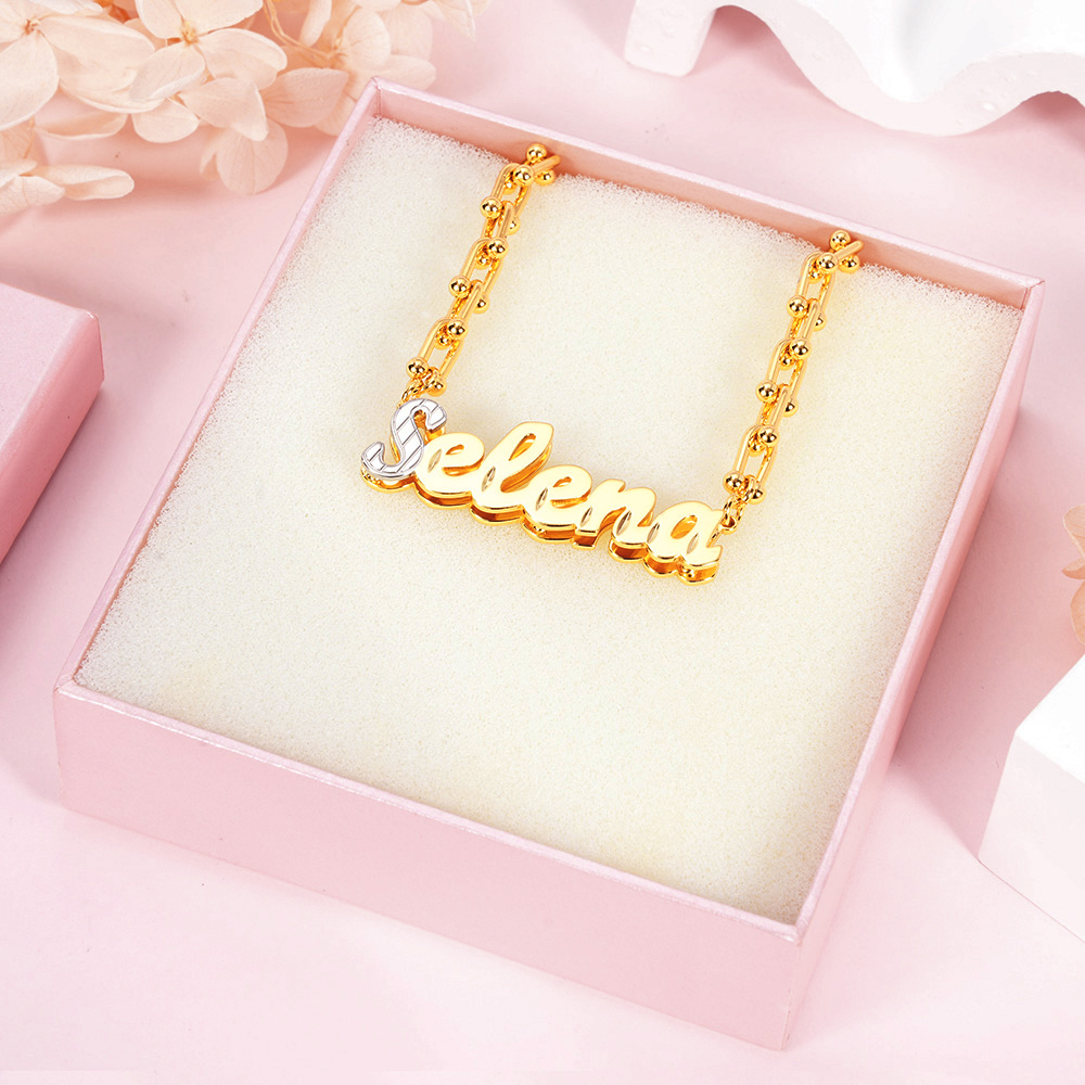 U Type Chain Double Layer Personalized Custom Name Necklace-silviax