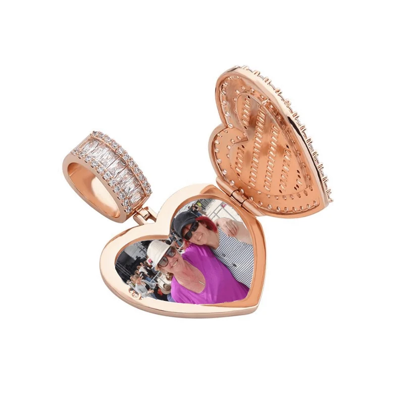 Hip Hop Style Custom Openable Heart Pendant Photo Necklace Tennis Chain-silviax