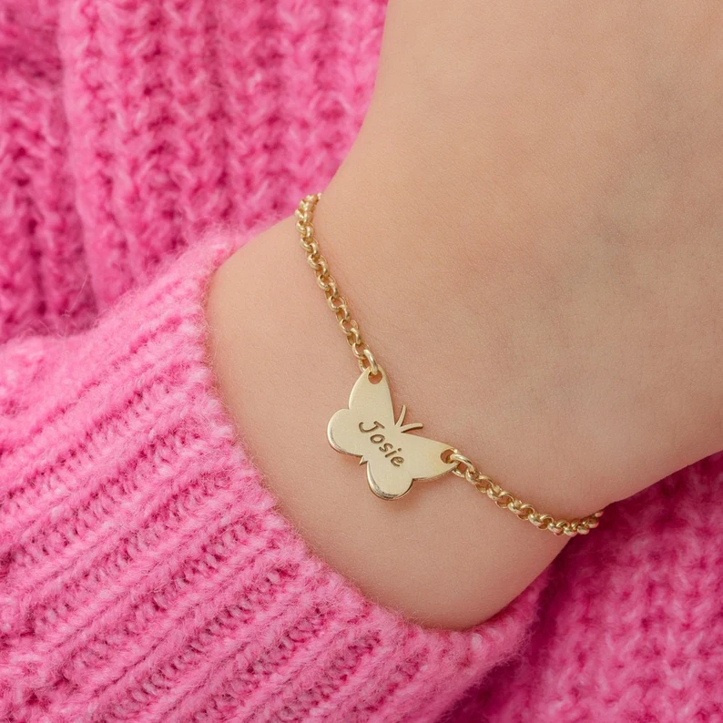 Personalized Custom Gold Plated Butterfly Engraved Name Bracelet-silviax