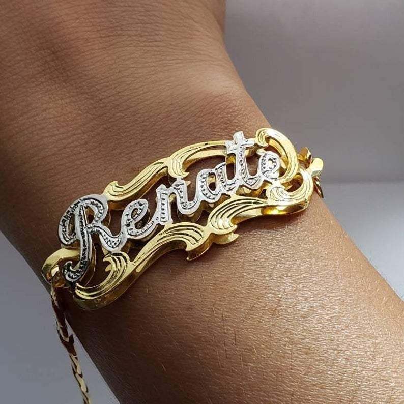 Two Tone Gold Plated Personalized Name Bracelet 3D Custom-silviax