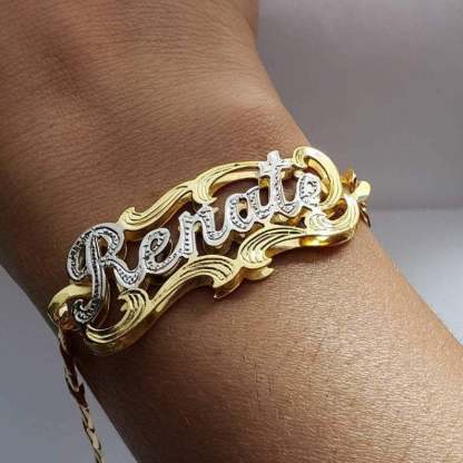 Two Tone Gold Plated Personalized Name Bracelet 3D Custom-silviax