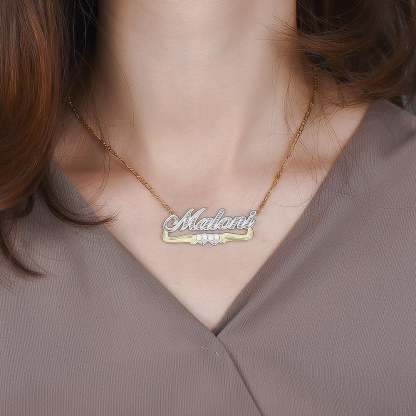 Two Tone Two Heart Custom Gold Plated Name Necklace-silviax