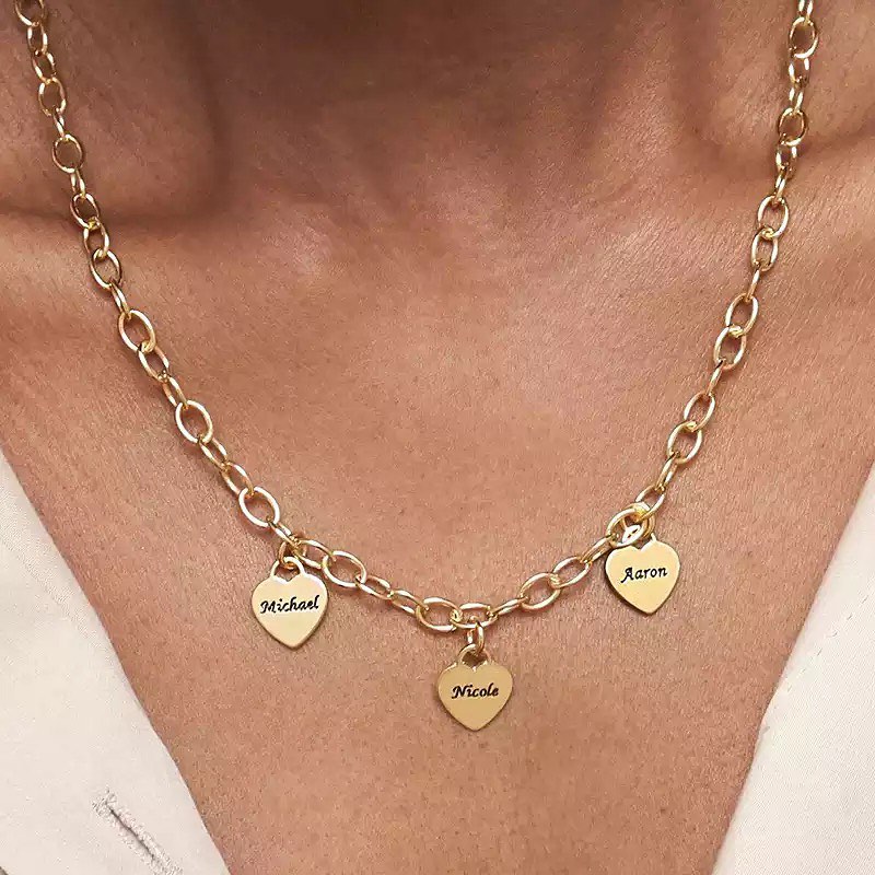 2 To 5 Engraved Names Heart Pendants Personalized Gold Plated Name Necklace-silviax