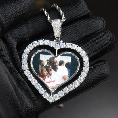 Tennis Chain Heart Shaped Personalized Custom Gold Plated Photo Pendant Necklace-silviax