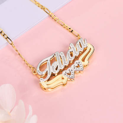 Two Tone Gold Plated Personalized Hollow Heart Double Plate 3D Name Necklace-silviax