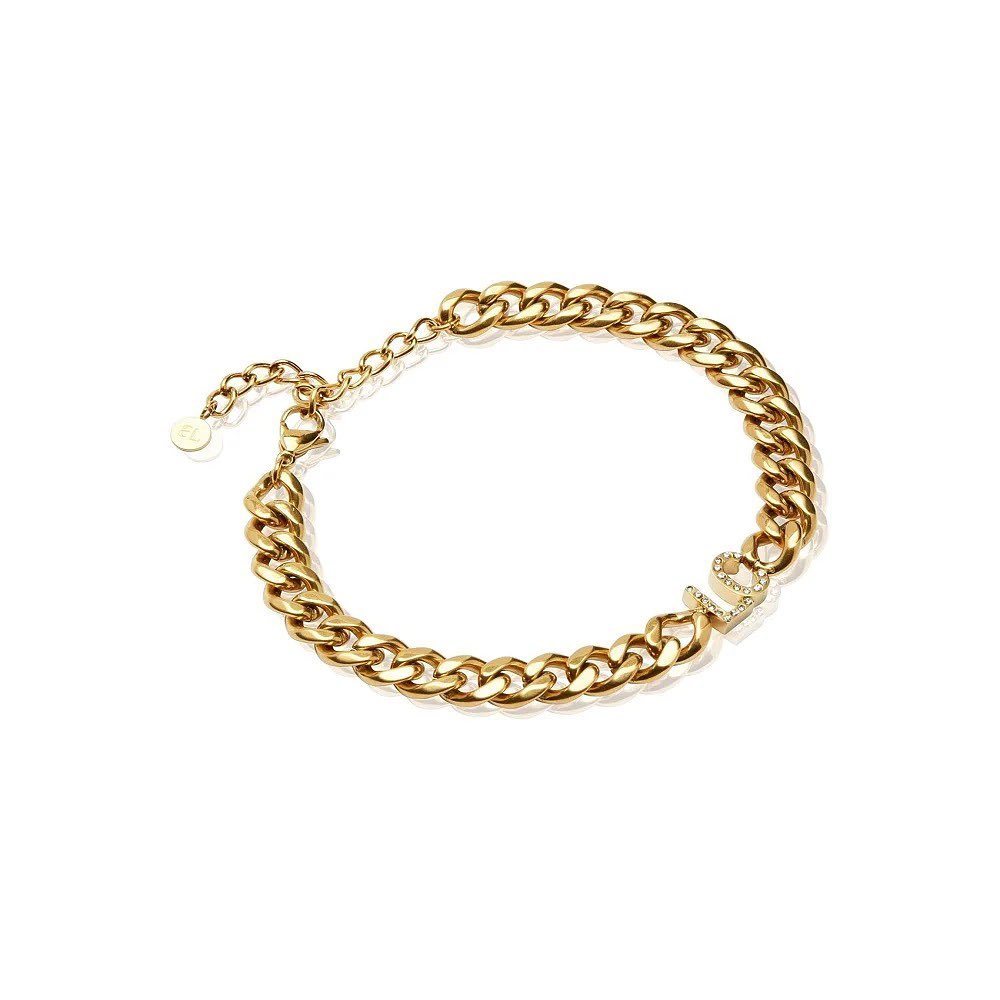 Custom Initial Choker Necklace and Bracelet Set with Cuban Chain-silviax