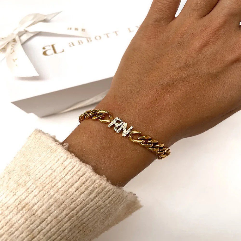 Custom Initial Choker Necklace and Bracelet Set with Cuban Chain-silviax