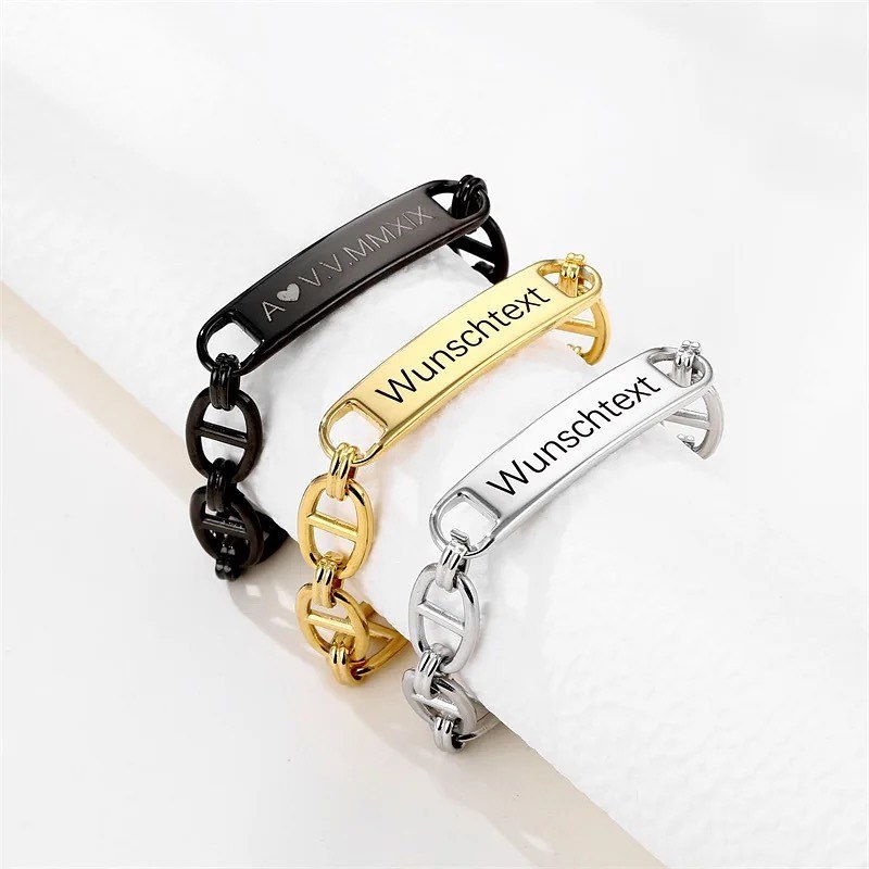 Personalized Custom Engraved Bar Name Chain Bracelet Gifts for Women Men-silviax