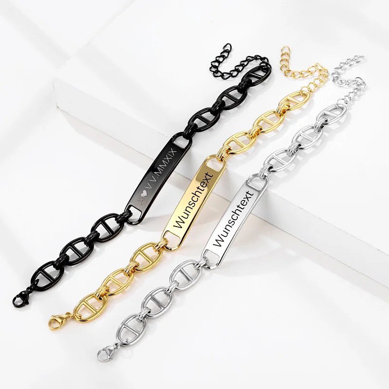 Personalized Custom Engraved Bar Name Chain Bracelet Gifts for Women Men-silviax