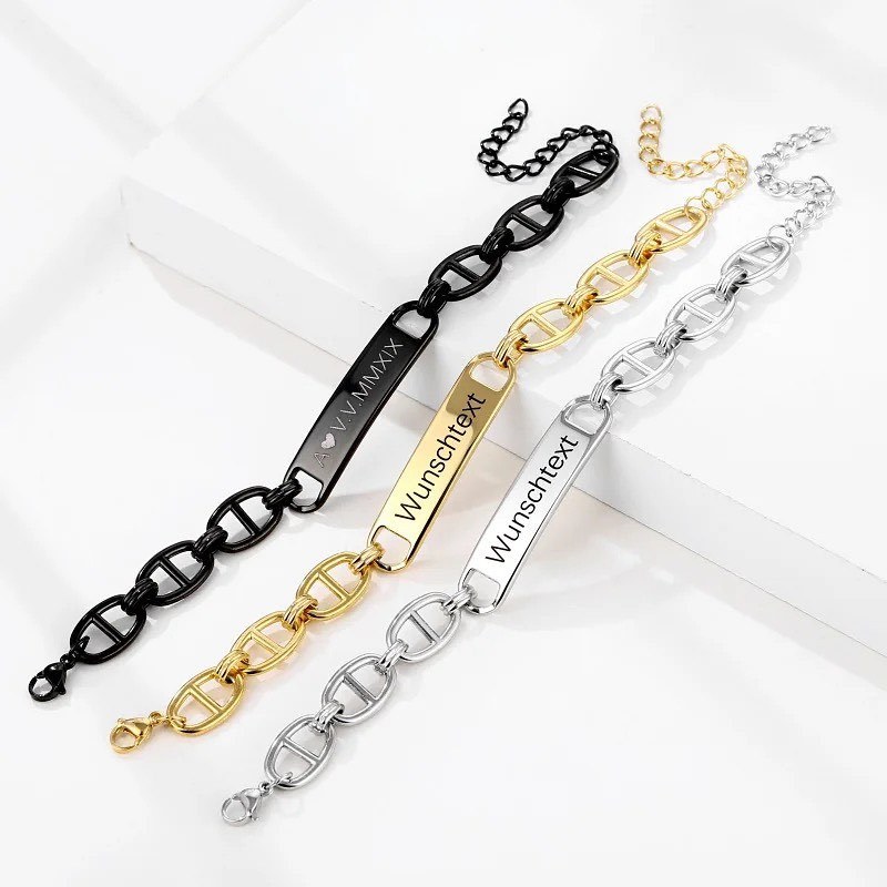Personalized Custom Engraved Bar Name Chain Bracelet Gifts for Women Men-silviax