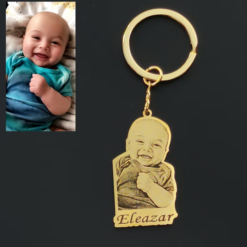 Personalized Custom Gold Plated Photo Nameplate Keychain Keyring Gifts-silviax