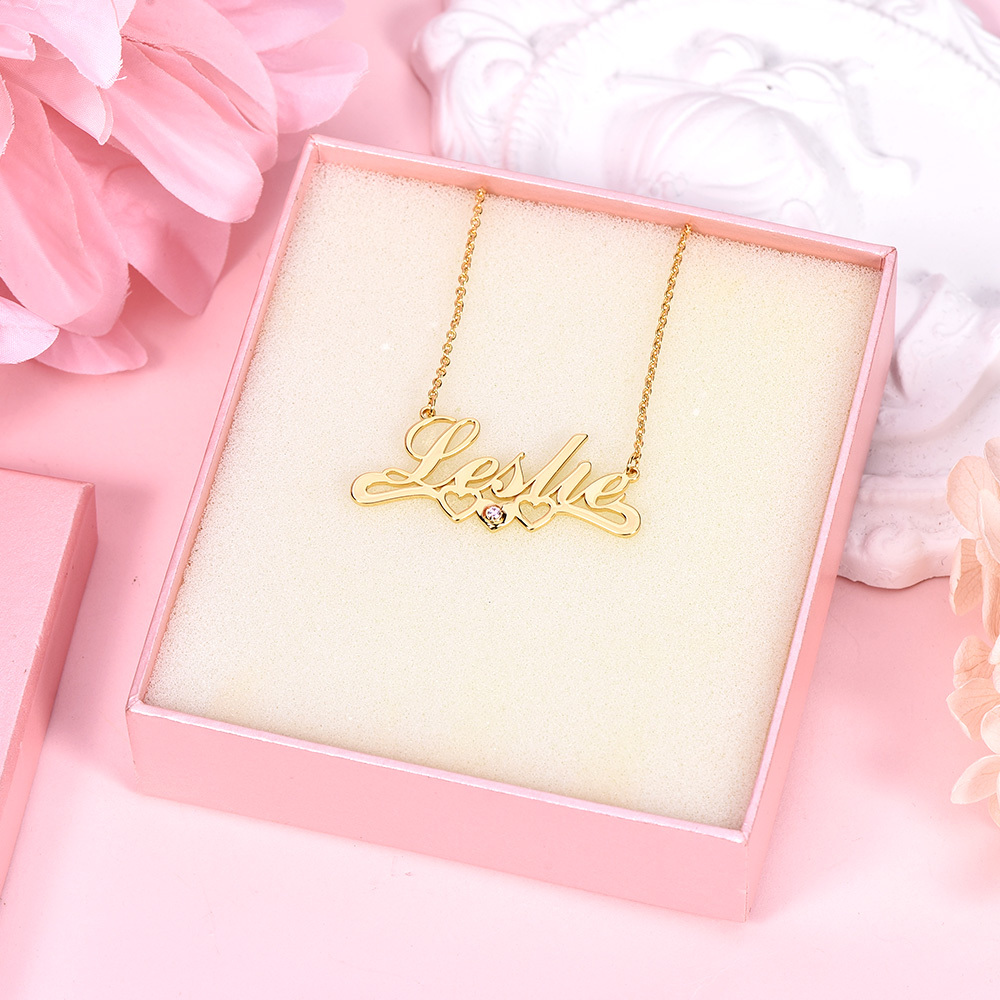 Three Heart and Birthstone Personalized Custom Name Necklace Mother Gift-silviax