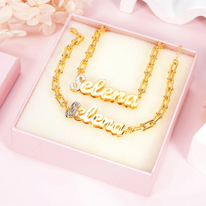 U Link Chain Two Tone Personalized Custom Set Name Necklace And Bracelet-silviax
