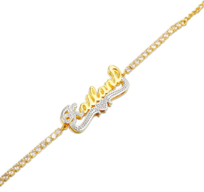 Tennis Chain Two Tone Double Layer Personalized Heart Name Bracelet-silviax