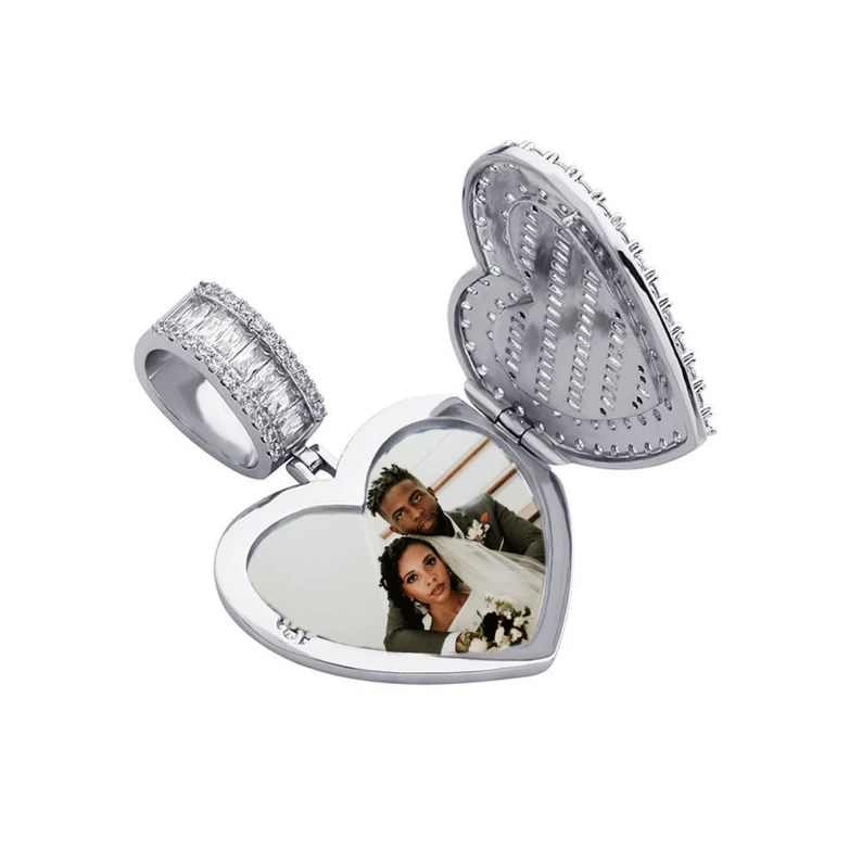 Hip Hop Style Custom Openable Heart Pendant Photo Necklace Tennis Chain-silviax