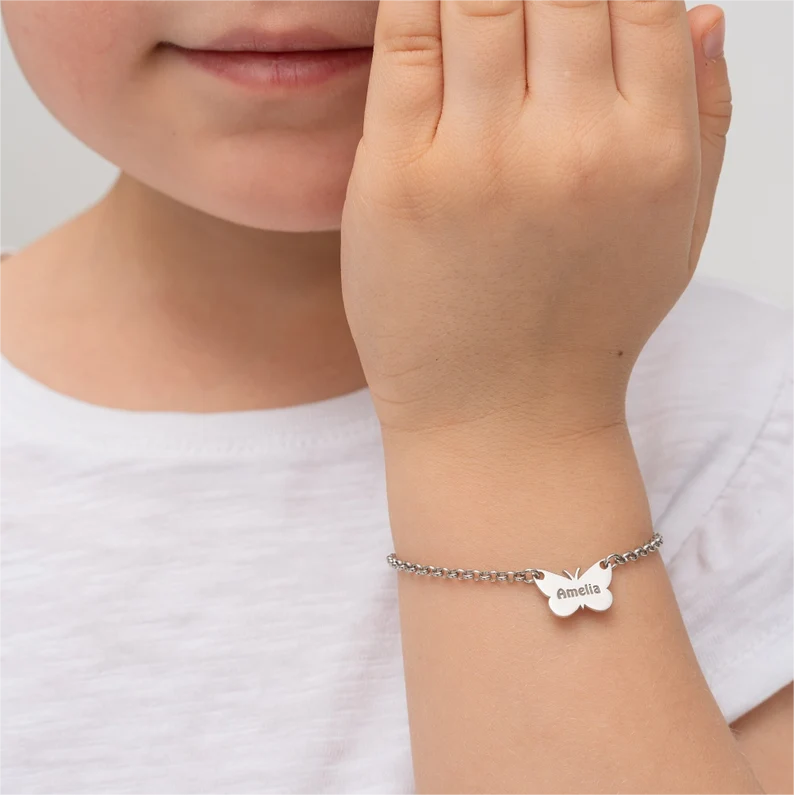 Personalized Custom Gold Plated Butterfly Engraved Name Bracelet-silviax
