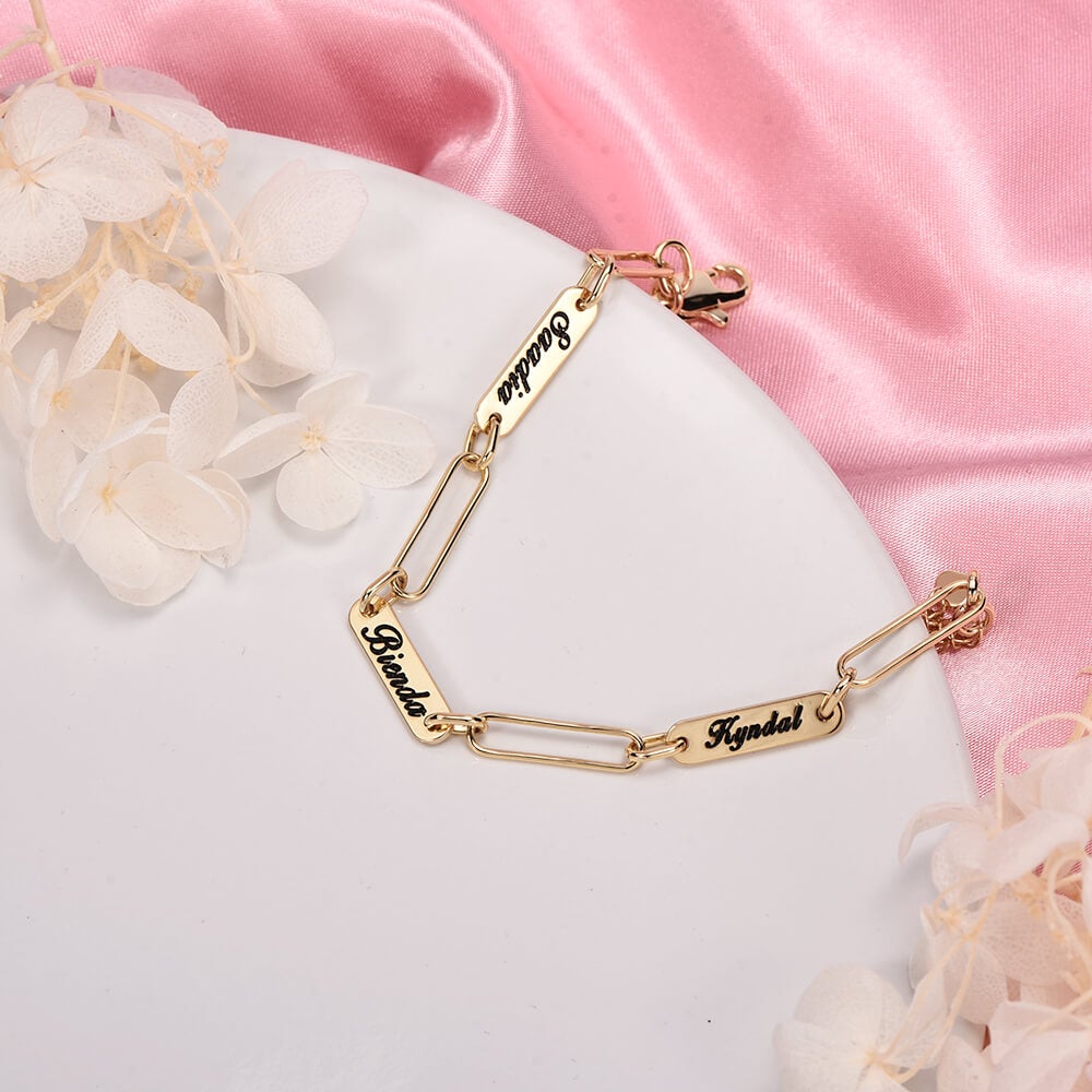 1 To 3 Names Personalized Custom Gold Plated Engraved Bracelet-silviax