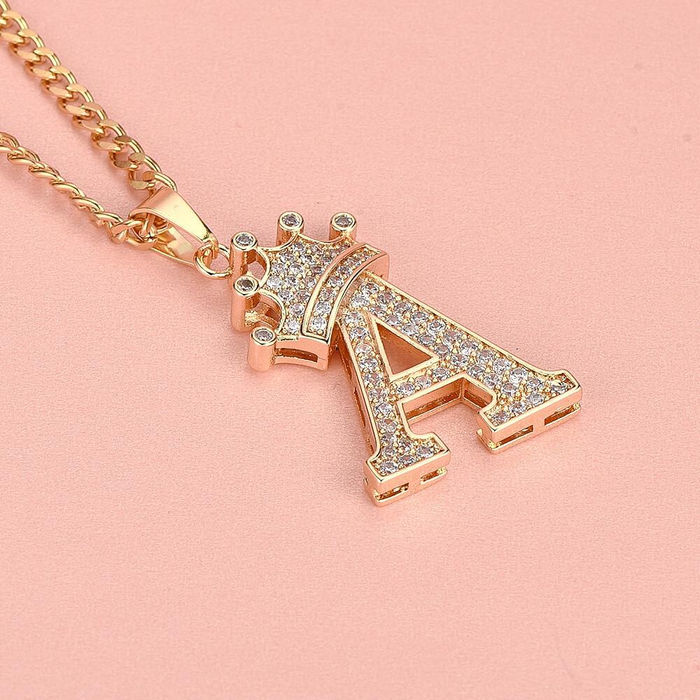 Crown Letter Pendant Personalized Custom Gold Plated Initial Necklace-silviax