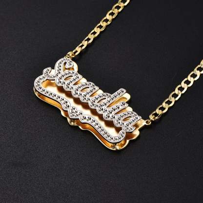 Double Plate Two Tone with Heart Personalized Custom Gold Plated Name Necklace-silviax