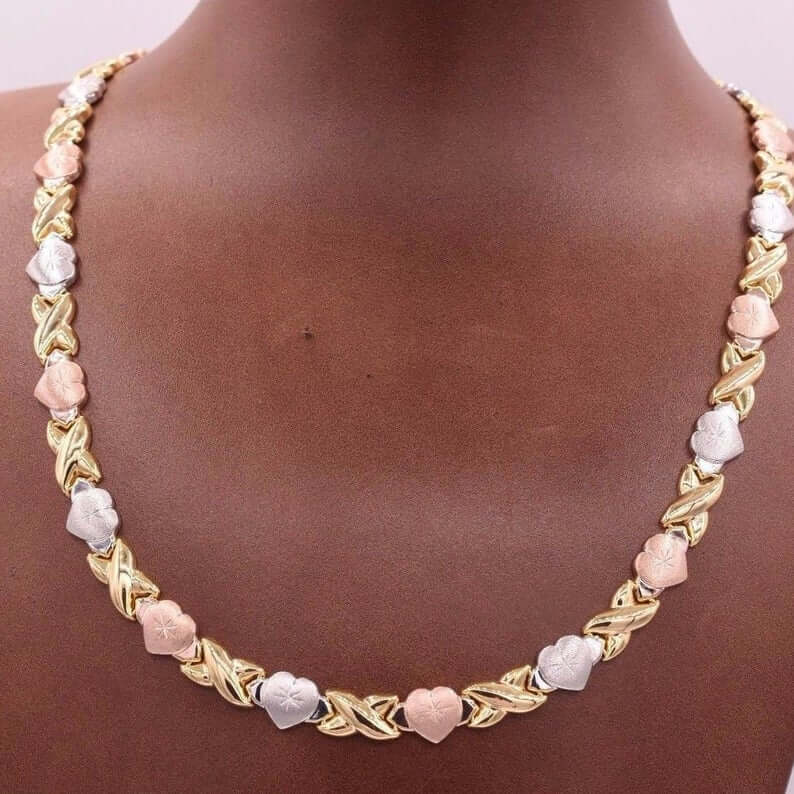 Three Color Heart XOXO Chain Necklace-silviax