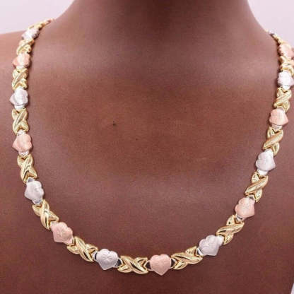 Three Color Heart XOXO Chain Necklace-silviax