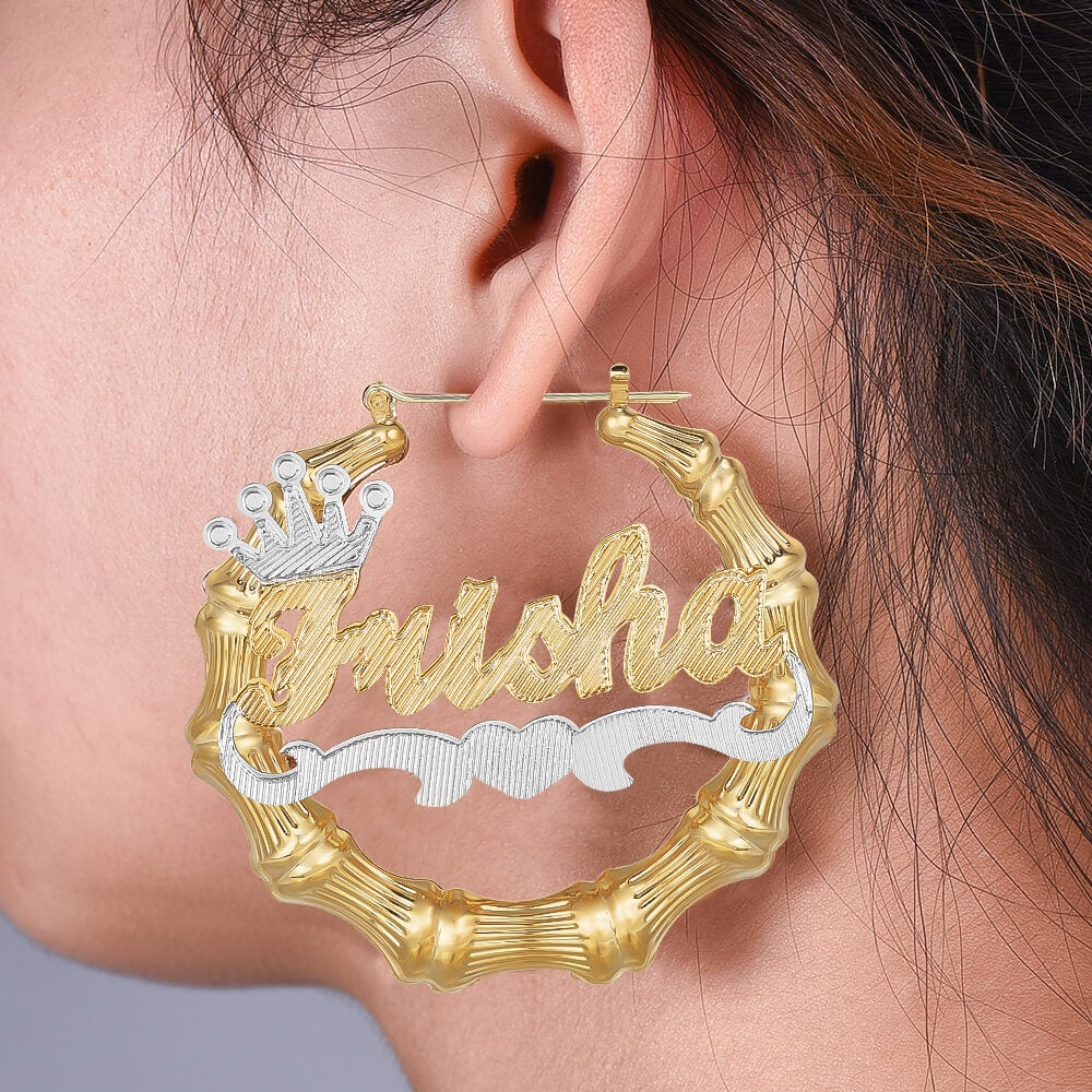 24k gold bamboo earrings with name