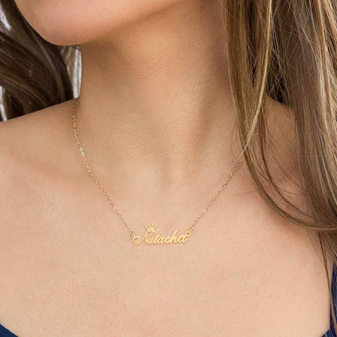 Nameplate Pendant with Crown Personalized Custom Name Necklace Gold Plating Jewelry-silviax