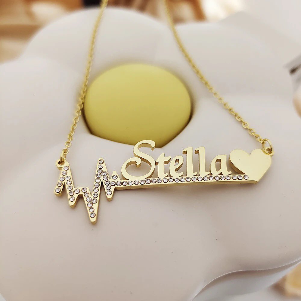 Personalized Heartbeat Line Heart Name Necklace Gold Plated-silviax
