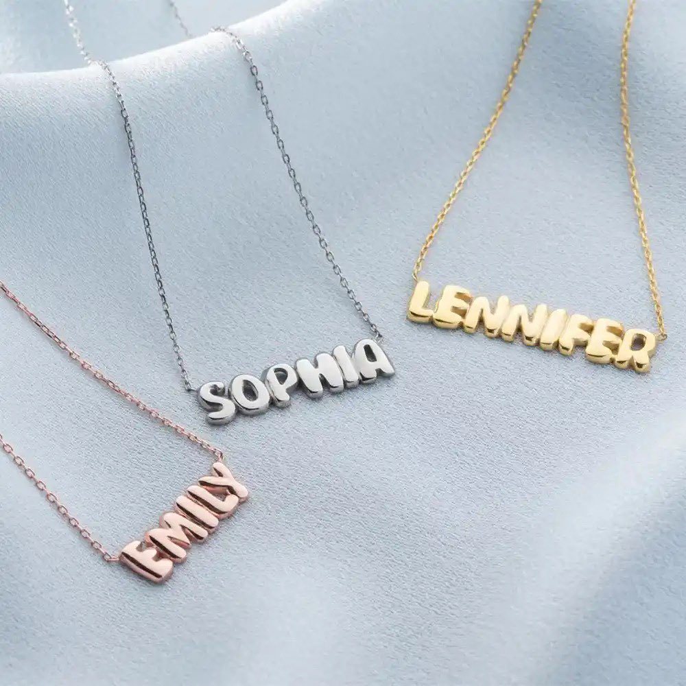 Personalized Gold Plated 3D Balloon Puff Nameplate Pendant Necklace-silviax